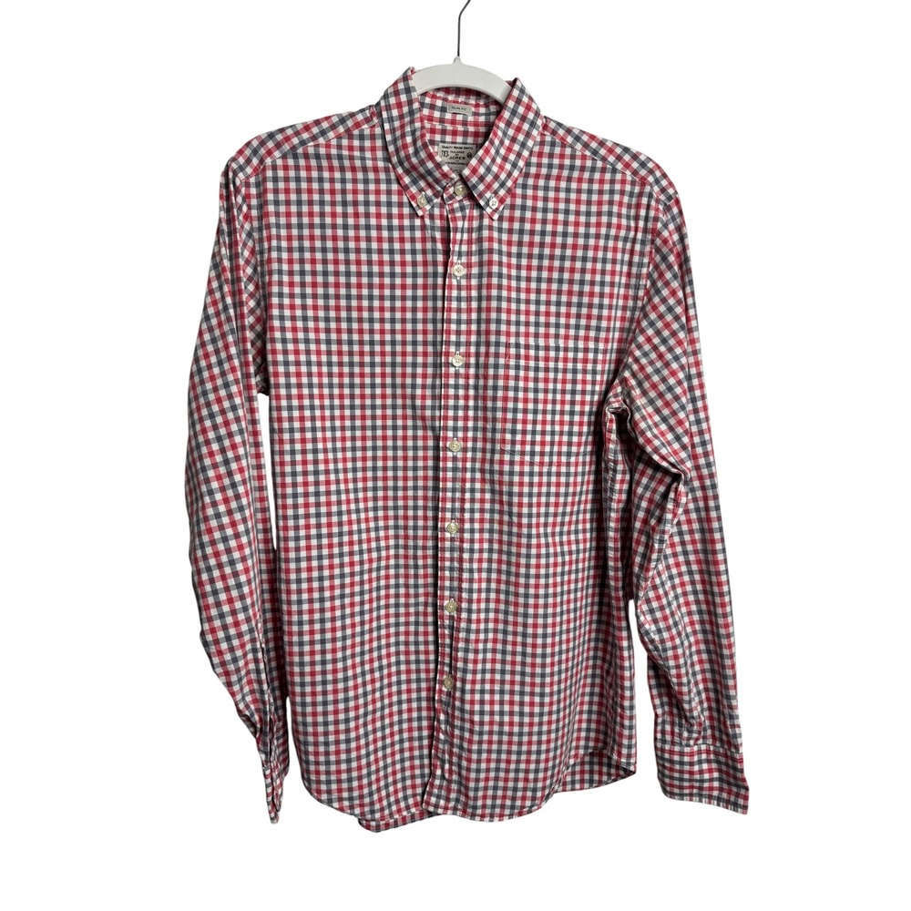 J.Crew Mens Slim Fit Gingham Check Button Down Shirt Red Navy Blue Medium